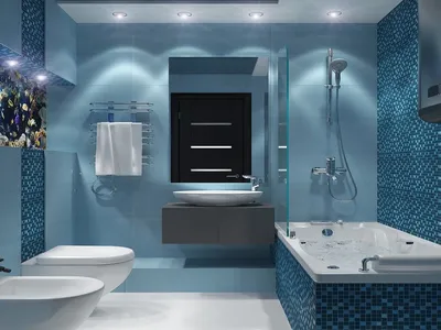 Дизайн совмещенной ванной комнаты в голубых тонах в современном стиле  #дизайн_ванной_ко… | Ванная в морском стиле, Современный дизайн ванной,  Голубые ванные комнаты