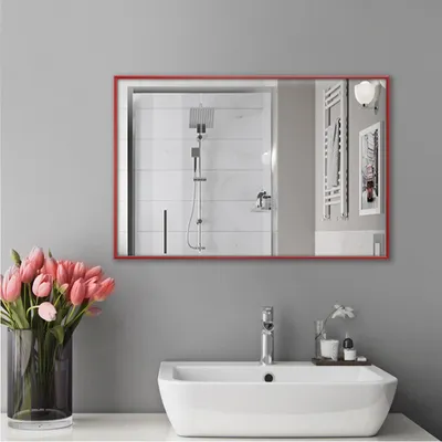 Зеркало для ванной комнаты в красном цвете от магазина настенных и  напольных зеркал «Art-com»