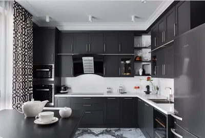 Дизайн кухни с черной столешницей - 68 фото