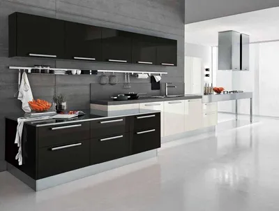 Дизайн черно-белой кухни 9 кв. м. Интерьер кухни - 22 фото
