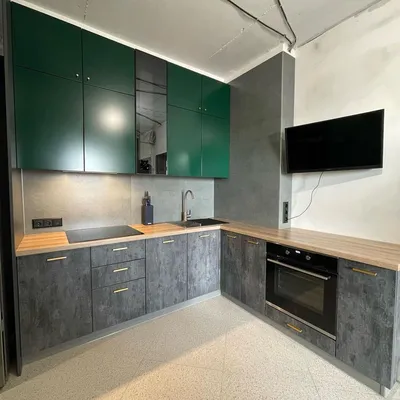 Угловая кухня в черном и темно-зеленом цвете в стиле неоклассика - IDM  Eterno