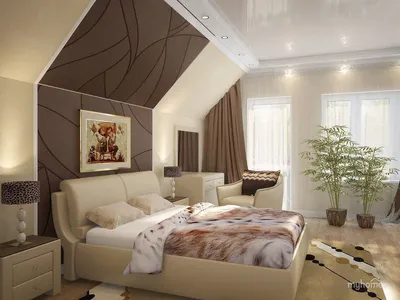 Интерьер мансардной спальни в современном стиле - 76 фото