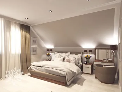 Дизайн спальни со скошенным потолком - 59 фото