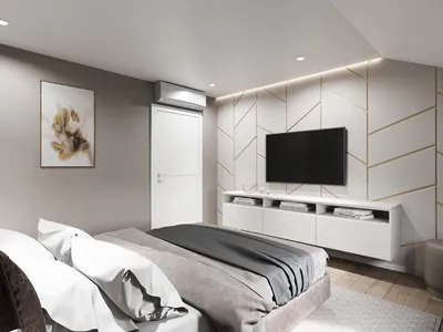 Дизайн бежевой мансардной спальни