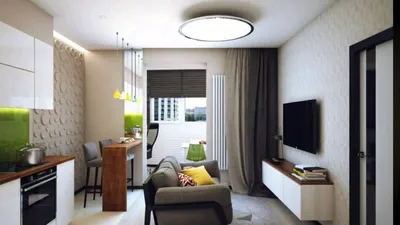 Дизайн проект однокомнатной квартиры студии, кухня с гостинной. - YouTube