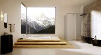 Ванна и туалет в ванной комнате в японском стиле ваби-саби 3d рендеринг |  Премиум Фото