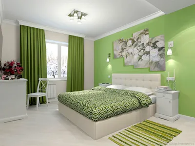 Бело зеленая спальня - 73 фото