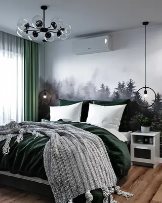 Спальня в серо зеленом цвете - 60 фото