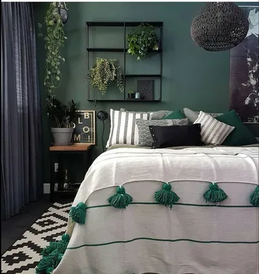 Дизайн спальни в зеленых тонах - 60 фото