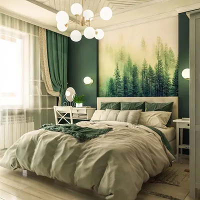 Спальня в зеленых тонах - 70 фото