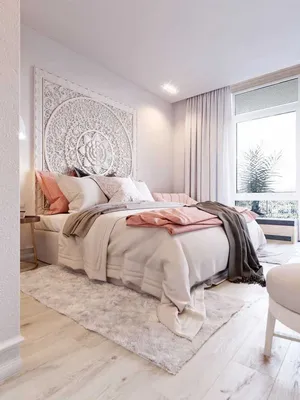 Дизайн проект спальни 16 кв.м. для девушки в стиле прованс в бежевых цветах  | Студия Дениса Серова
