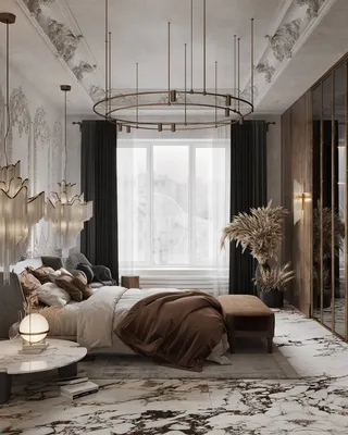 Интерьер спальни с лепниной | Дизайн интерьера Студия Inodesign