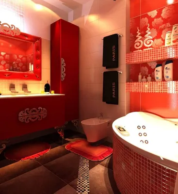 Черно красная ванная комната - 70 фото