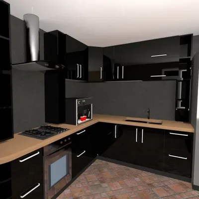 Черная угловая кухня - 65 фото