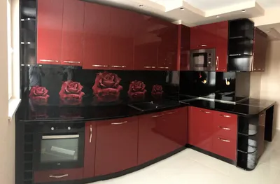 Кухня красный верх черный низ - 67 фото