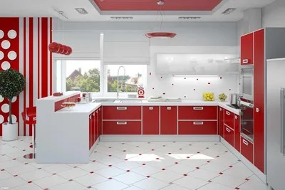 Красно-белая кухня в интерьере: стиль оформления, аксессуары и декор