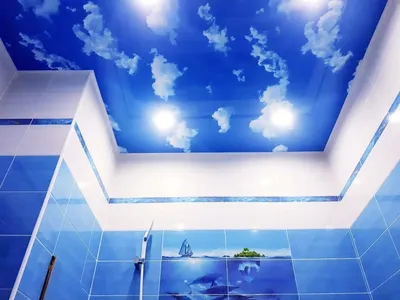 Натяжной потолок в ванной дизайн - 68 фото