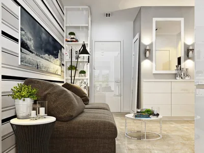 Интерьер белый минимализм в двухкомнатной квартире