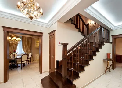 Фото лестницы двухэтажного загородного дома в классическом стиле | Дом,  Стиль дома, Планировка дома