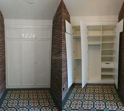 Встроенные распашные шкафы «Брандон» с белыми глянцевыми фасадами, Арт.295