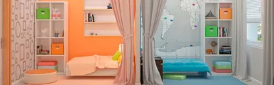 Детская комната для двоих разнополых детей - комната для разнополых детей  разного возраста, дизайн детской для разнополых детей, разделить