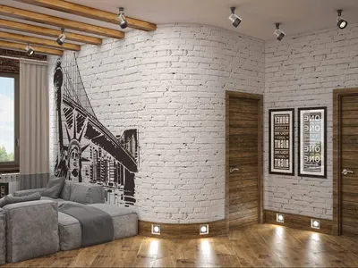 Дизайн комнаты с кирпичной стеной - 70 фото