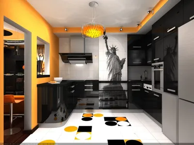 Черно-оранжевая кухня: 40 фото дизайн-проектов, оранжевая кухня с черной  столешницей