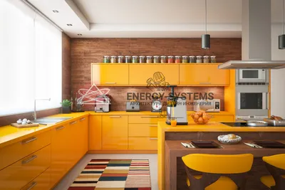 Дизайн кухни оранжевого цвета • Energy-Systems
