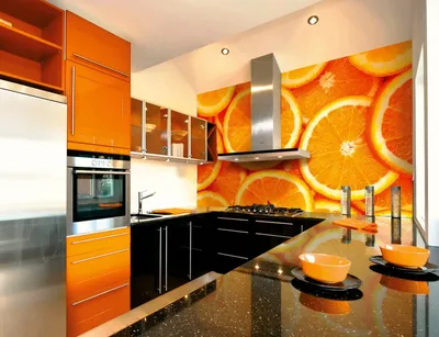 Кухня в оранжевом цвете - 68 фото