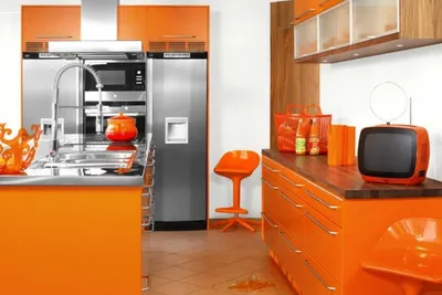 Оранжевая кухня в интерьере: примеры сочетания цветов в 129 реальных фото