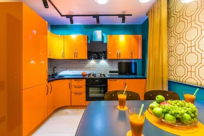Оранжевый цвет в интерьере кухни - 67 фото