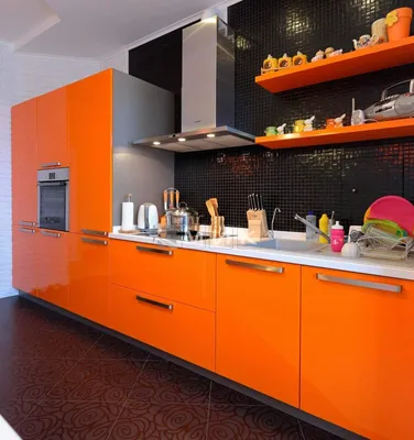 Черно оранжевая кухня - 69 фото