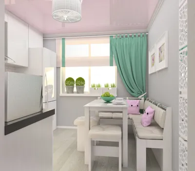 Кухня с розовым потолком - Студия дизайна «Малина»