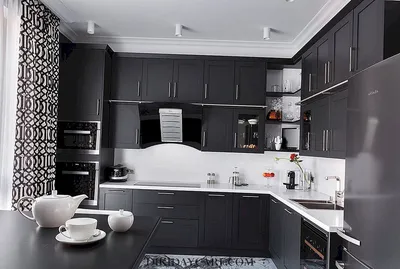 Чёрно белая кухня в интерьере - 69 фото