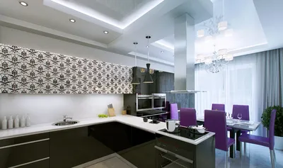2023 КУХНИ фото черно-белая кухня совмещенная со столовой, Киев, Студия  дизайна интерьера ANNGLI