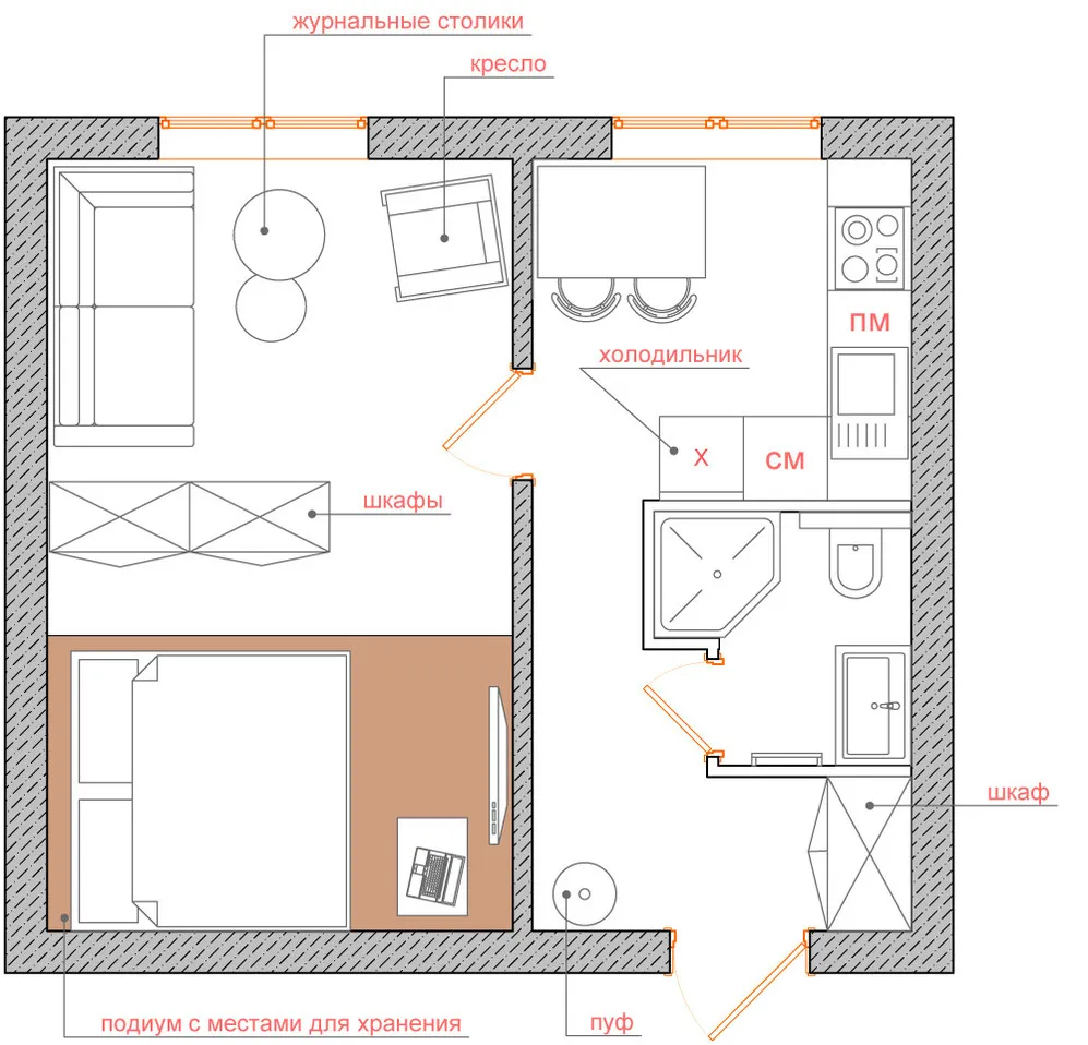 Дизайн 1 комнатной квартиры «брежневки»