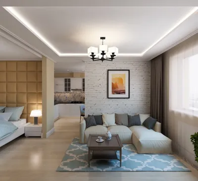 Уютный дизайн однокомнатной квартиры 50 кв. м. | Дизайн, Небольшие  пространства, Небольшие комнаты