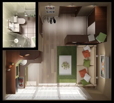 Дизайн квартиры-студии 18 кв. м. [50+ фото] планировки, зонирование