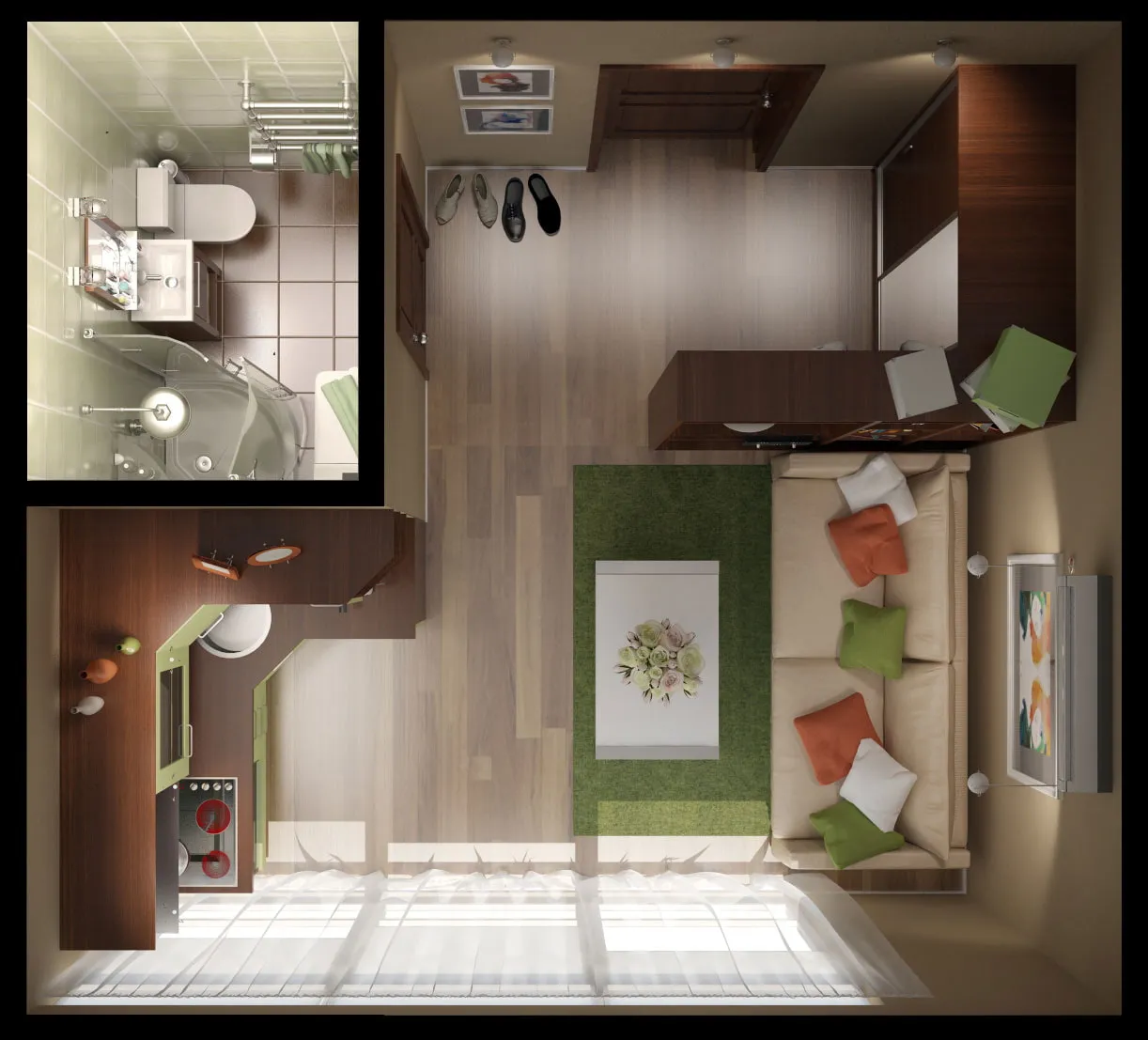 Дизайн квартиры-студии 18 кв.м. — идеи и фото