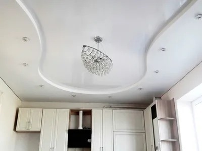 Потолок из гипсокартона двухуровневый на кухню - 73 фото