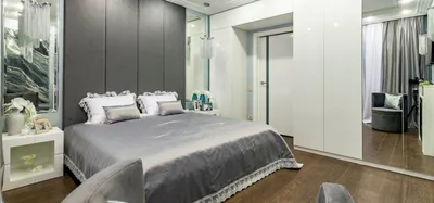 Дизайн спальни площадью 15 кв. м для молодой семьи в современном стиле.  «Лёд и пламя» — Roomble.com