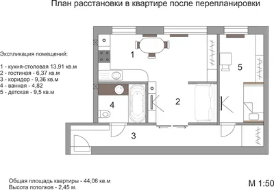 Дизайн стандартной 2-комнатной квартиры в доме серии 1-335 с фото