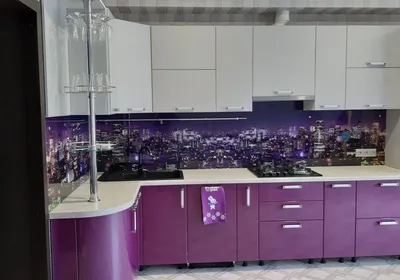 Недорогие бело-фиолетовые кухни, купить бело-фиолетовую кухню у  производителя на заказ в Москве | АК-Мебель