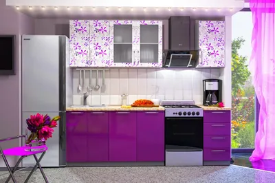 Дизайн фиолетовой кухни и сочетания оттенков +75 фото