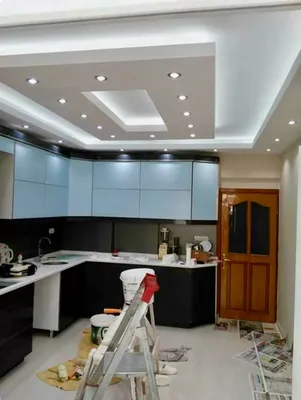 Дизайн потолка на кухне из гипсокартона - 74 фото