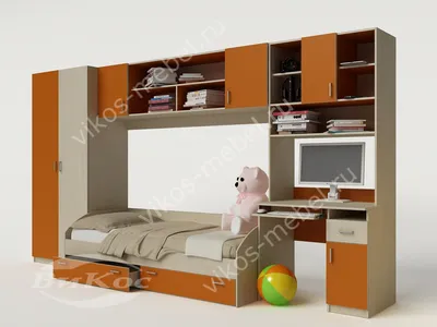 Модульная стенка с компьютерным столиком и кроватью для детской комнаты