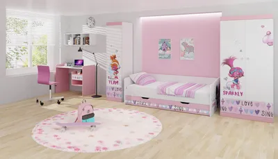 Детская комната Тролли: кровать выдвижная 4200+шкаф двухсекционный+пенал+стол  в Melnikov Shop