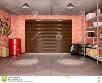 Внутренний гараж с инструментами, оборудованием и колесами Иллюстрация  штока - иллюстрации насчитывающей ремонт, строя: 79908081