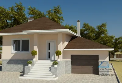 Проект одноэтажного дома с высоким цоколем - 02-12 🏠 | СтройДизайн