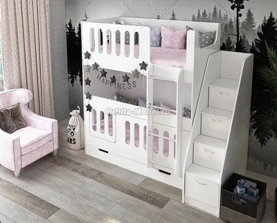Детская модульная мебель | Двухъярусная кровать Домик Сказка - Двухъярусная  кровать cо сплошным бортом ДС-26